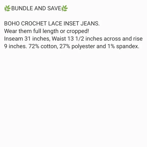 🆕🌿SUNDANCE BOHO LACE JEANS🌿 - Picture 4 of 4